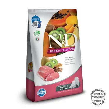 Racao N-D Tropical Selection Caes Puppy Medium e Maxi Suino com selo